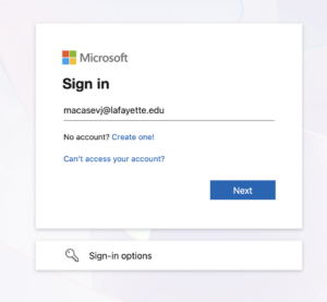 Screenshot of the Microsoft sign in window asking for email address